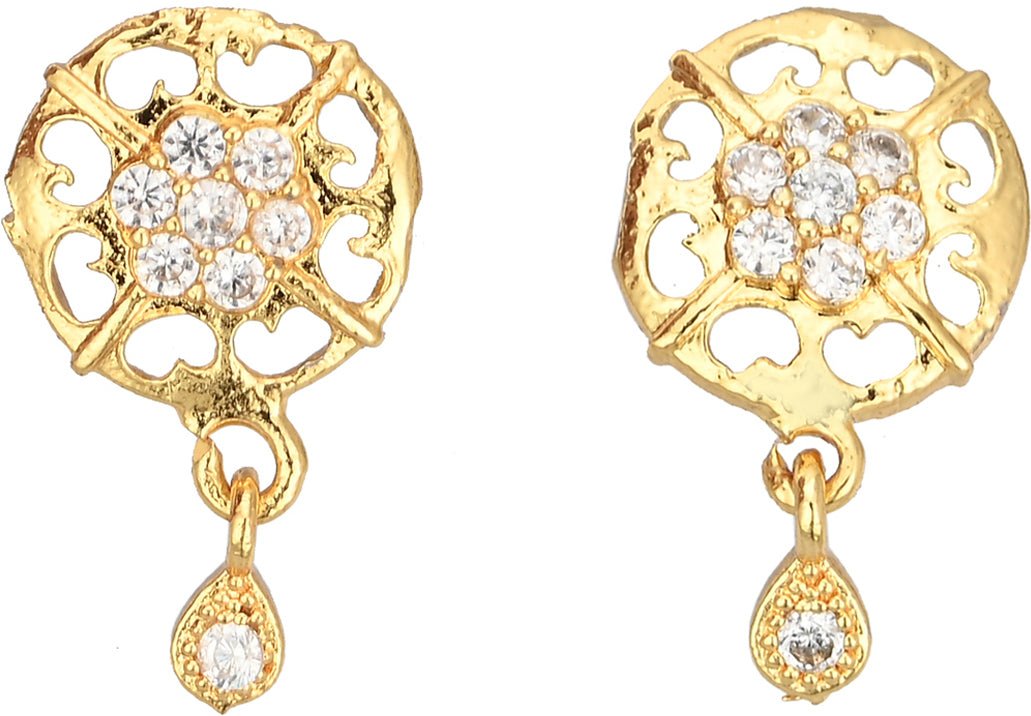 AanyaCentric Gold-Polished Jewelry Combo: Elegant Short Mangalsutra, Finger Ring, and American Diamond Earrings Set - Swadesiicart