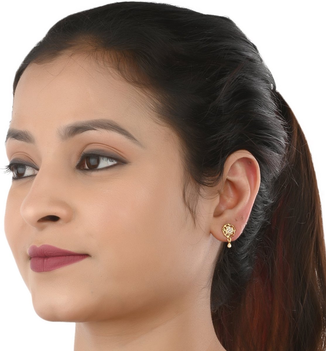 AanyaCentric Gold-Polished Jewelry Combo: Elegant Short Mangalsutra, Finger Ring, and American Diamond Earrings Set - Swadesiicart