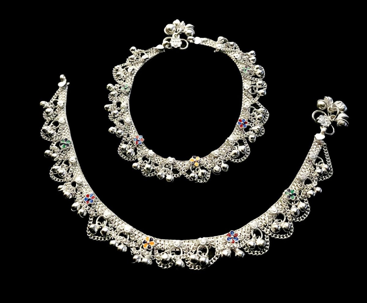 AanyaCentric Silver Plated White Metal Payal Indian Traditional Ethnic Fashion Imitation Jewellery Foot Chain  Grab2Buy AanyaCentric Grab2Buy
