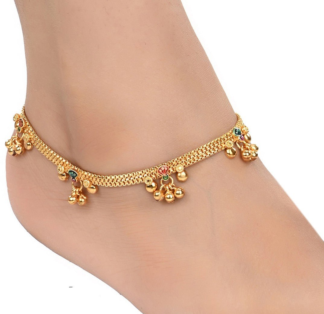 AanyaCentric Gold-Polished White Metal Payal Indian Traditional Ethnic Fashion Imitation Jewellery Foot Chain  Grab2Buy AanyaCentric Grab2Buy