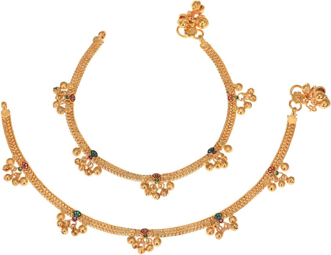 AanyaCentric Gold-Polished White Metal Payal Indian Traditional Ethnic Fashion Imitation Jewellery Foot Chain  Grab2Buy AanyaCentric Grab2Buy