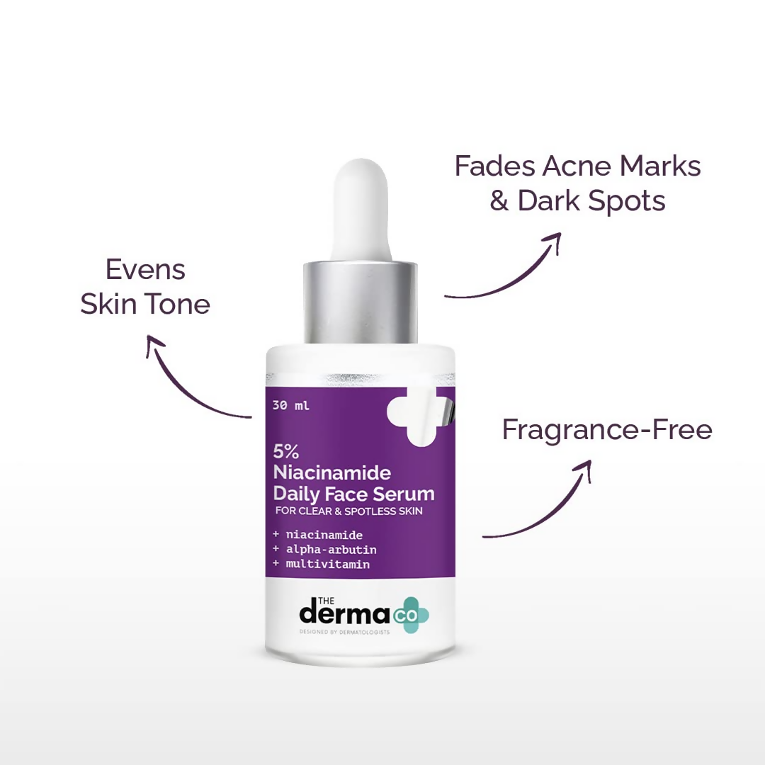 The Derma Co 5% Niacinamide Daily Face Serum With Alpha Arbutin & Multivitamin for Clear & Spotless Skin  Grab2Buy The Derma Co Grab2Buy