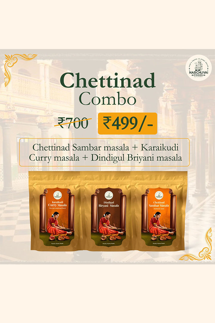 Narchuvai Foods Chettinad Combo (Chettinad Sambar Masala + Karaikudi Curry Masala + Dindigul  Biryani Masala)