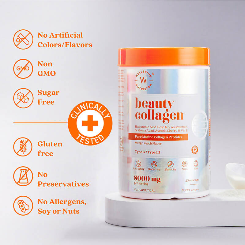 Wellbeing Nutrition Beauty Korean Marine Collagen Peptides-Mango Peach Flavor  Grab2Buy Wellbeing Nutrition Grab2Buy