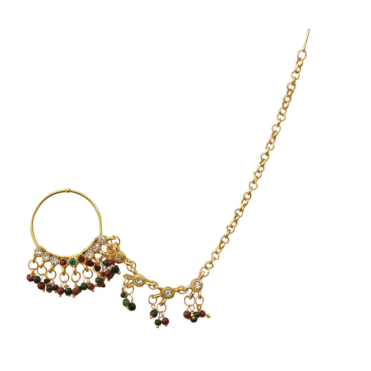 Gold-Polished Alloy Traditional Multi Colour Nath - The Pari | Swadesiicart