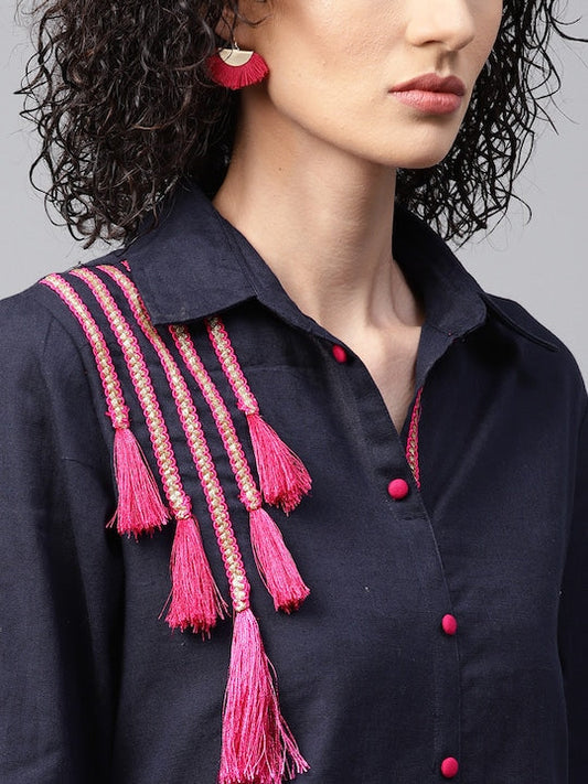 NOZ2TOZ Navy & Magenta Solid Kurta With Palazzos - Grab2buy