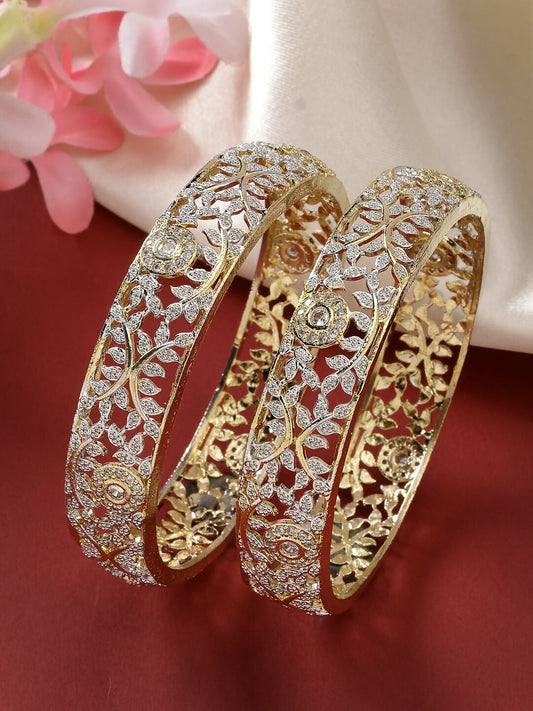 NVR Women's Set of 2 Gold-Polished American Diamond Emblished Handcrafted Bangles | Grab2Buy