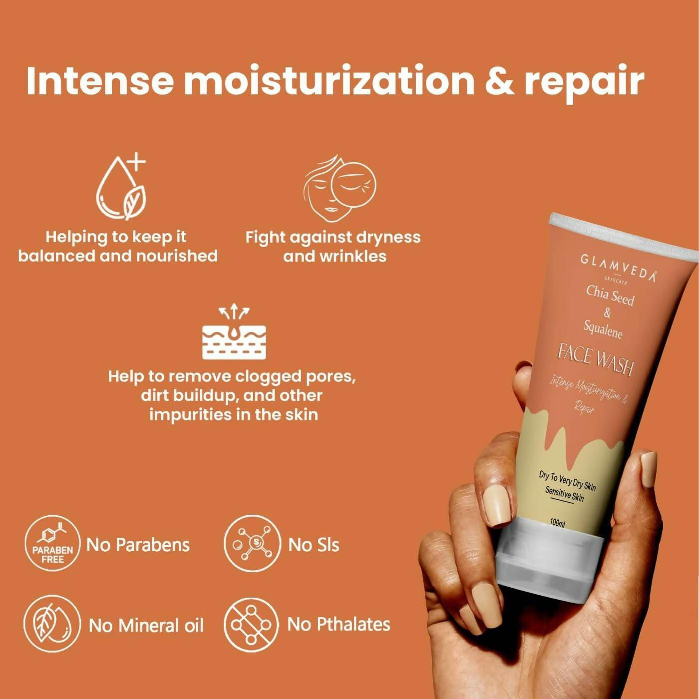 Glamveda Chia Seeds & Squalene Nourishing Face Wash - Distacart