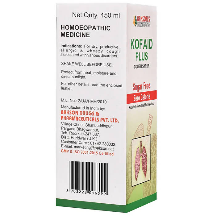 Bakson's Homeopathy Kof Aid Plus Syrup Sugar Free - Grab2buy