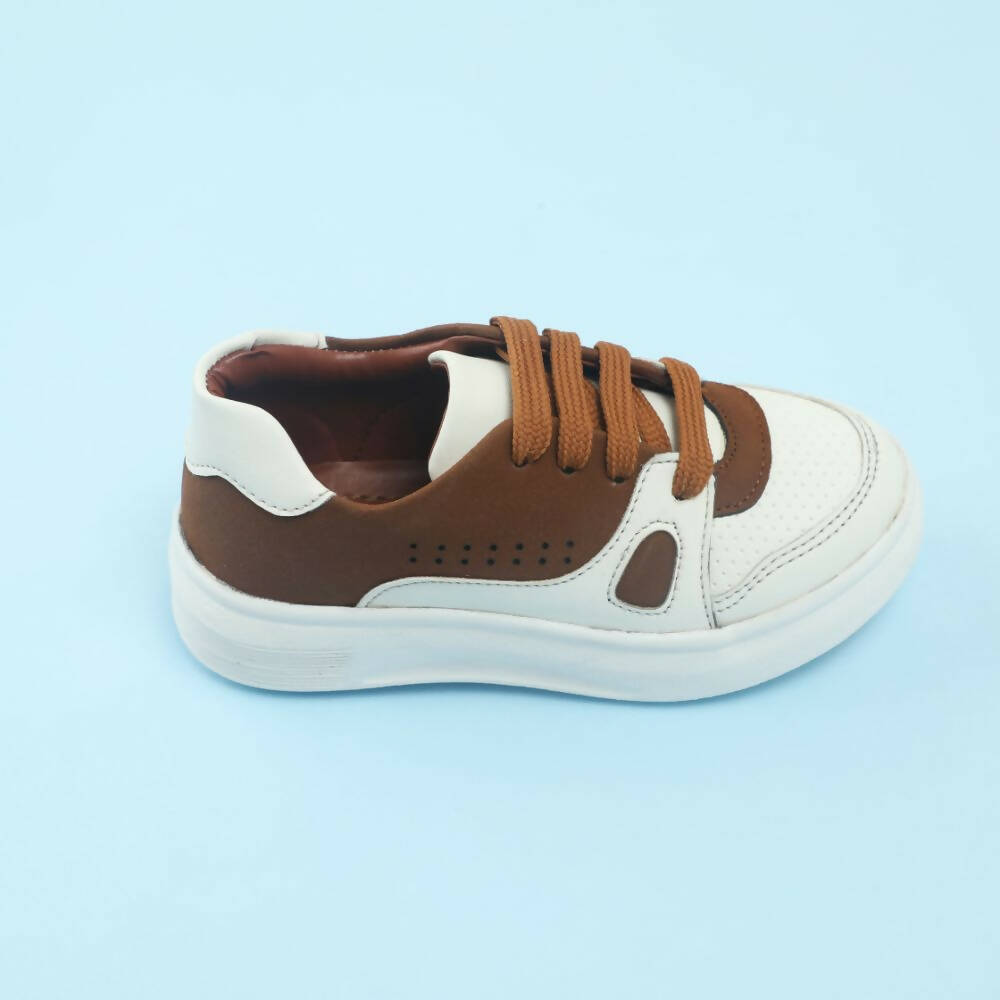 Tiny Bugs Boys Lace Up Casual Shoes - White & Brown  Grab2Buy Tiny Bugs Grab2Buy