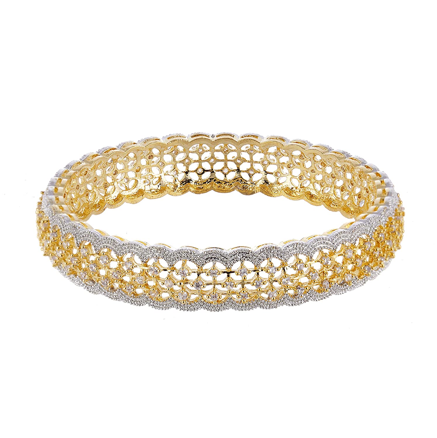 Gold-Polished Alloy American Diamond Broad Bangle Set - The Pari 