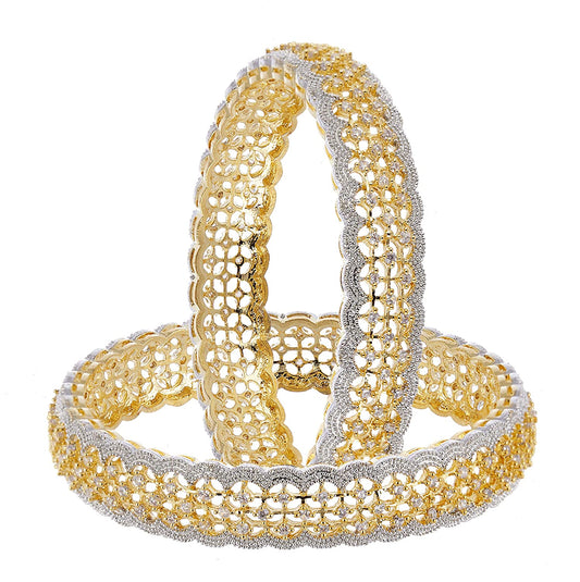 Gold-Polished Alloy American Diamond Broad Bangle Set - The Pari 
