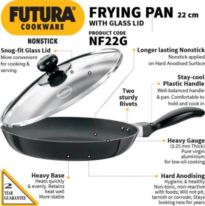 Hawkins Futura Non-stick Frying Pan 22 cm Diameter with Glass Lid 1 L (NF22G) 