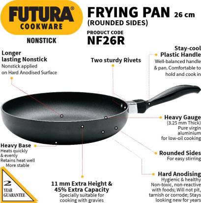 Hawkins Futura Non-stick Rounded Sides Frying Pan 26 cm Diameter 1 L (NF26R) - Grab2buy