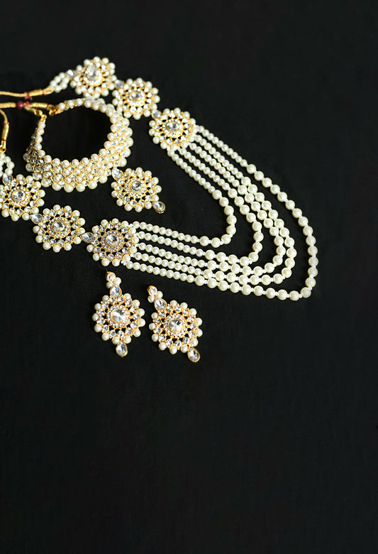 Mominos Fashion Johar Kamal Gold-Plated Rani Haar with Off white Pearls Jewellery Set - Grab2buy