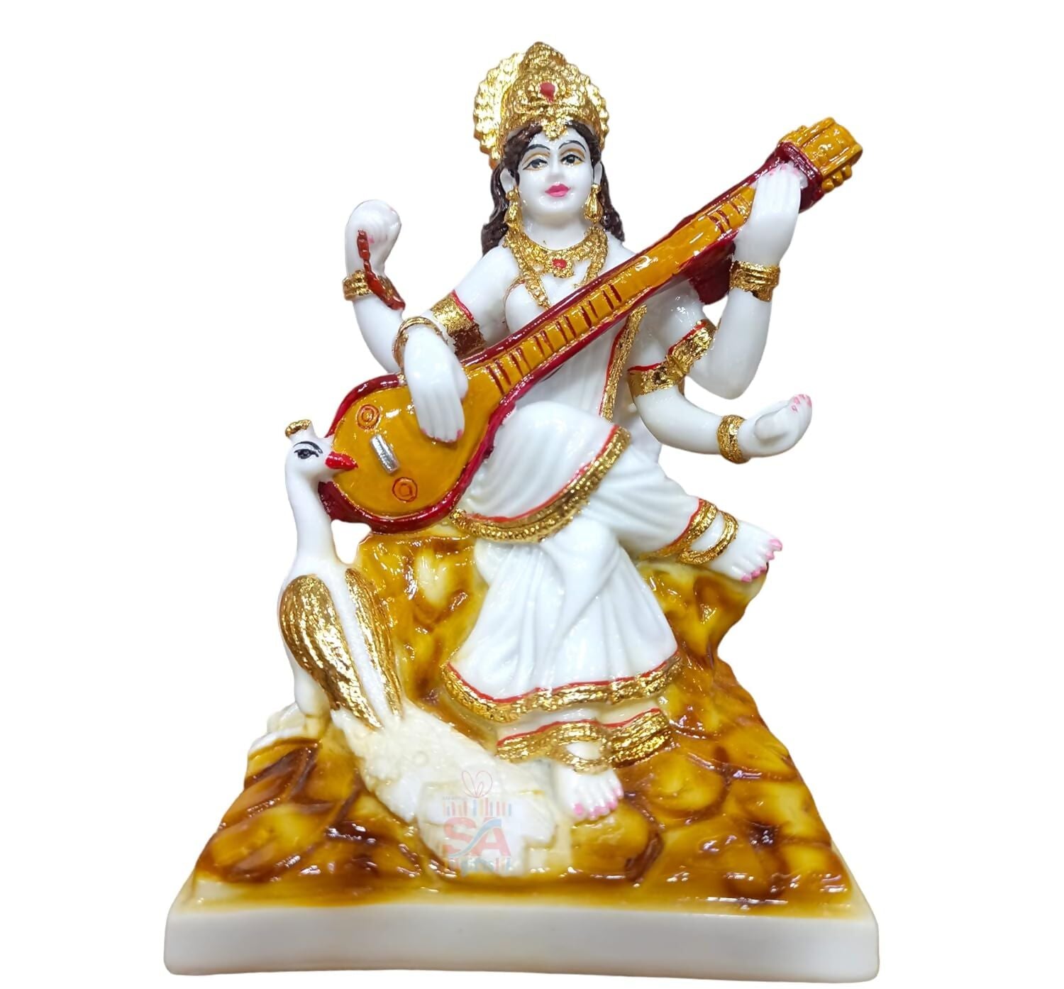 S A Gifts Marble Gold Foil Saraswati Idol - Grab2buy