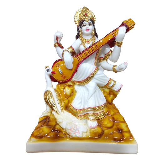 S A Gifts Marble Gold Foil Saraswati Idol - Grab2buy