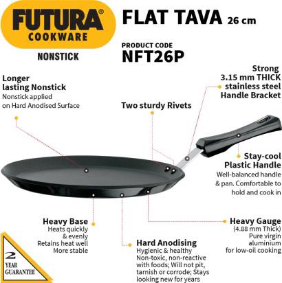 Hawkins Futura Non-stick Flat Tava 26 cm Diameter (NFT26P) 