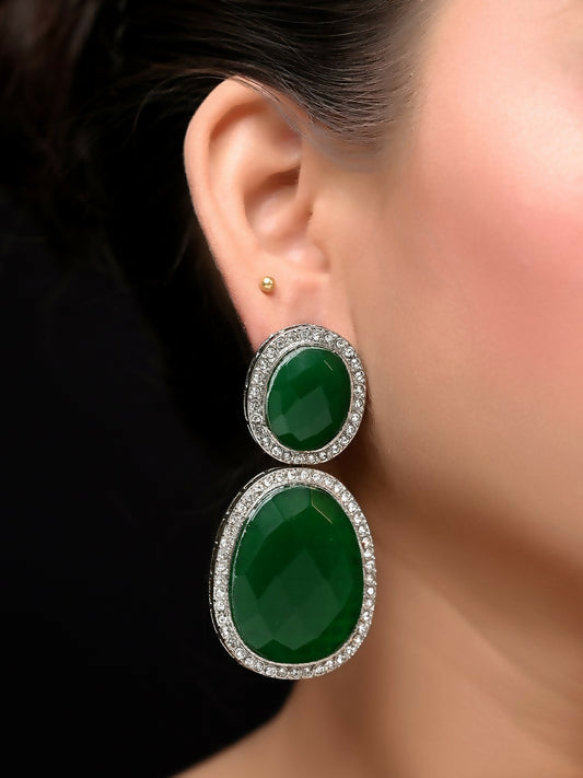 Green Smart Dangler Earrings With Rhino Stone Border| Earring For Women And Girls By House of Ree House of Ree
