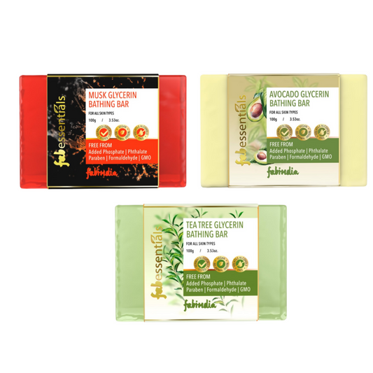 Fabessentials Assorted Glycerin Bathing Bars Combo - Avocado, Tea Tree & Musk - Grab2buy