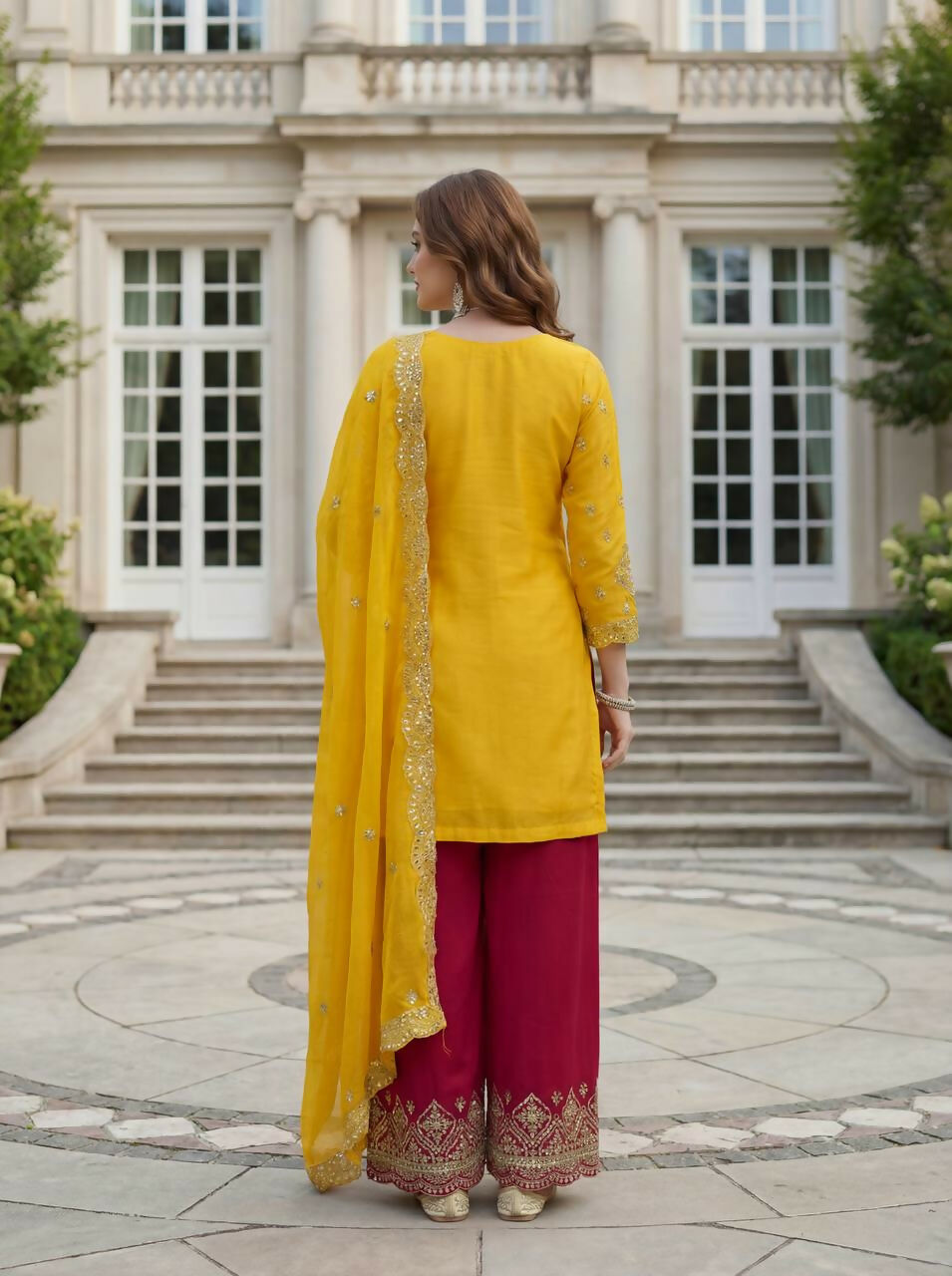 Joban Fashion Yellow Silk Embroidered Sharara Set