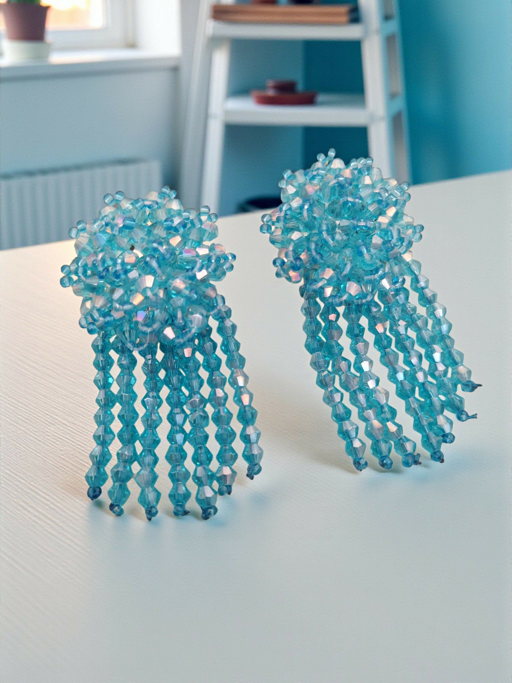 Inhanns Handmade Crystal Water Fall Earrings - Short - Sky Blue