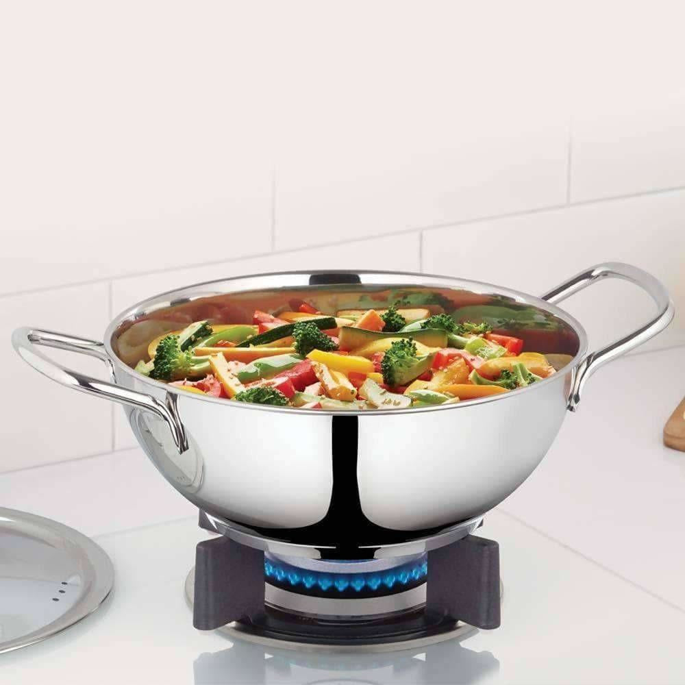Borosil Stainless Steel Deep Kadhai With Lid, 2.3 Litre 