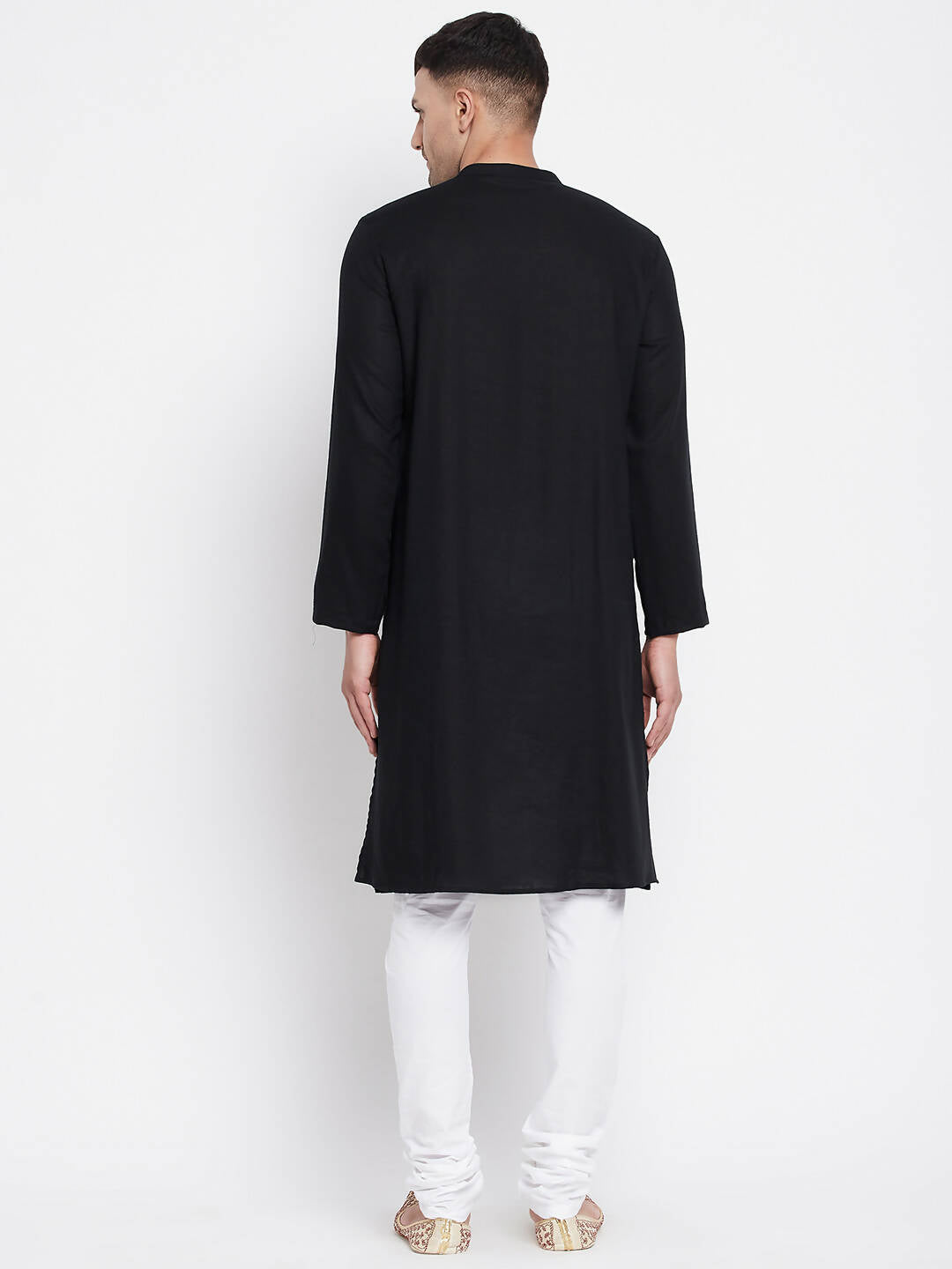 Even Apparels Black Pure Cotton Men's Sherwani Kurta With Asymetrical Cut 
