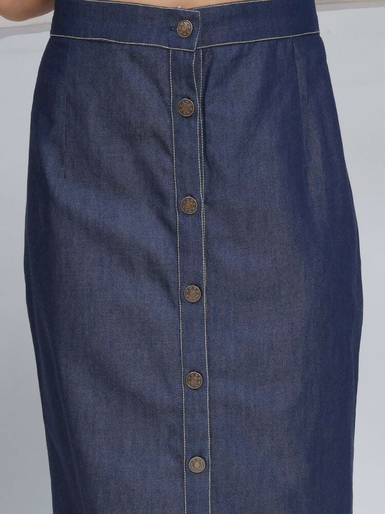 Joban Fashion Black Cotton Denim Pencil Skirt with Inner and Jacket