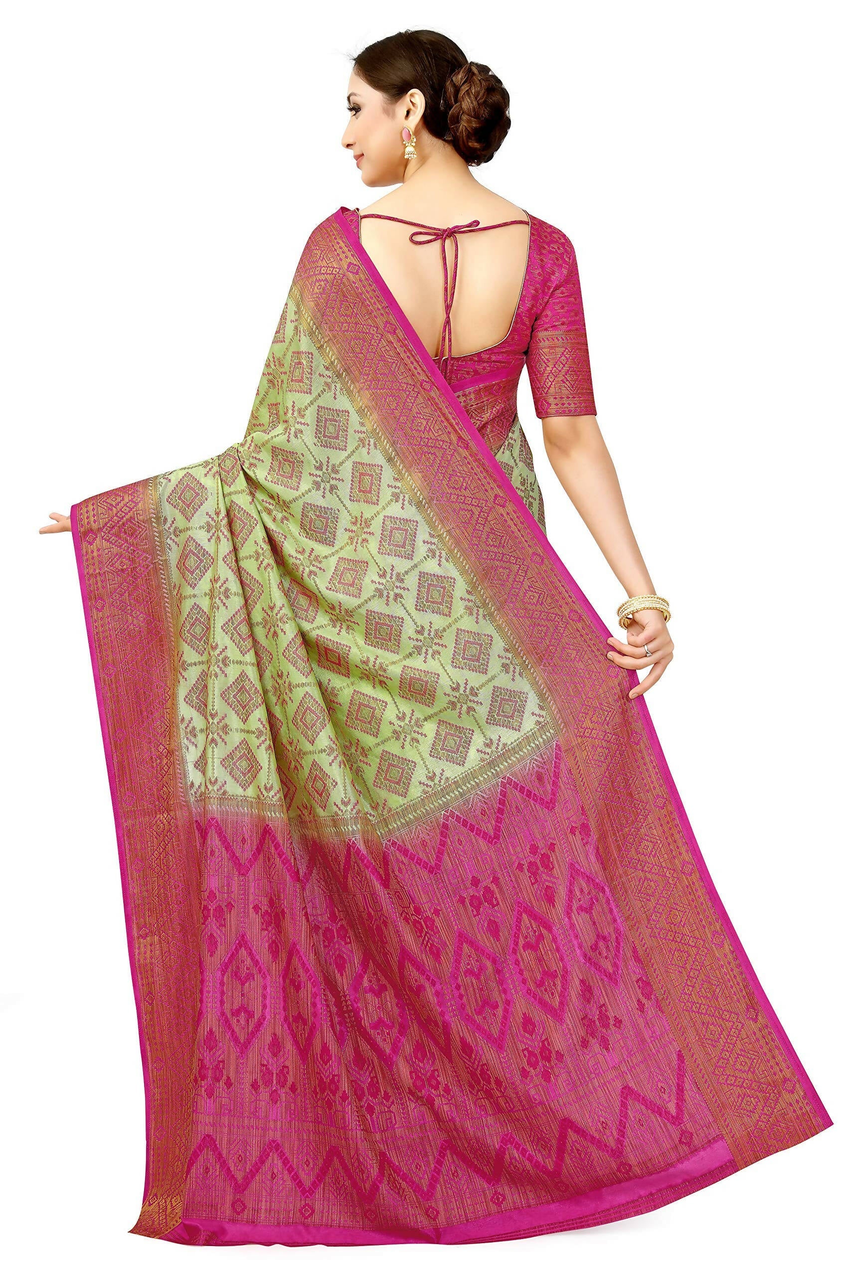 Mimosa Women's Patola Style Art Silk Green Saree