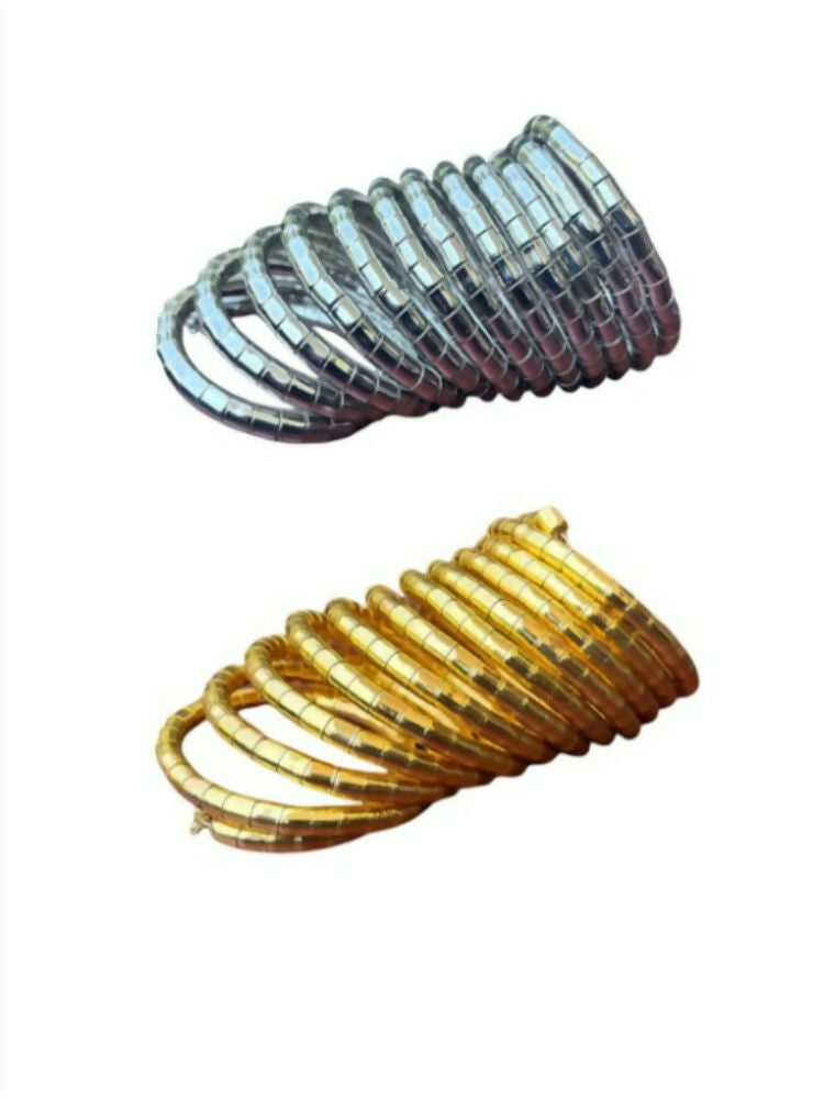 NVR Women Handmade Gold & Silver Polished Viral Spiral Combo Bangles 