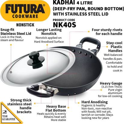 Hawkins Futura Non-stick Kadhai 30 cm Diameter with Lid 4 L (NK40S)
