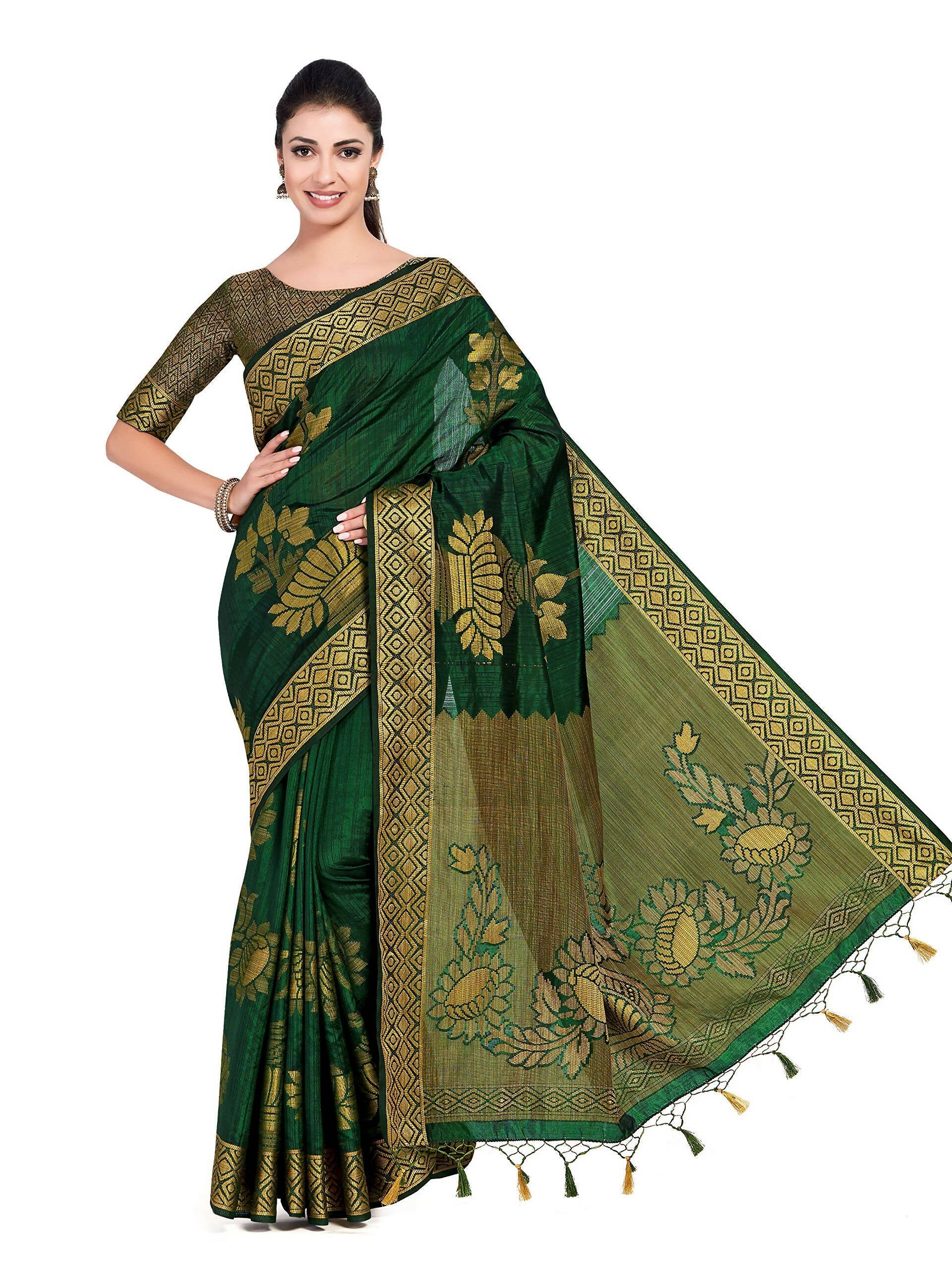 Mimosa Women's Dark Green Kanchipuram Art Silk Saree