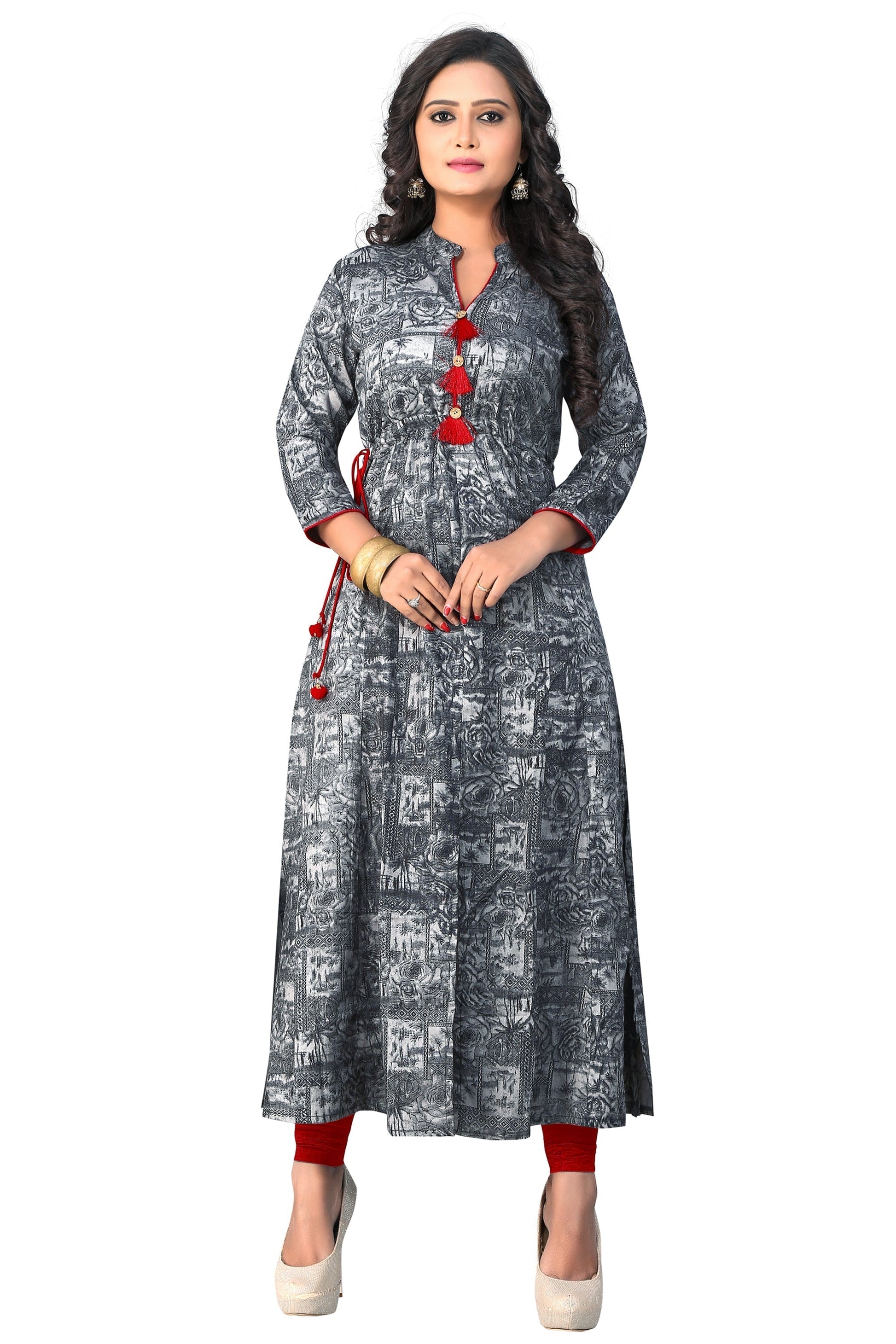 NOZ2TOZ Women's Grey Color Rayon A-Line Kurta (1Pc) 