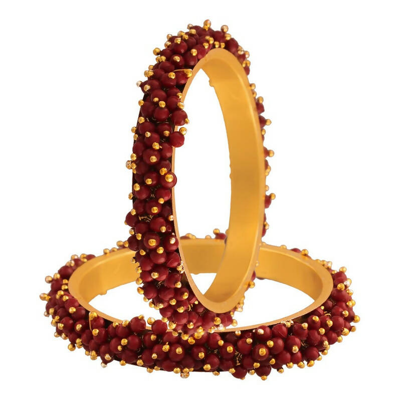 Mominos Fashion Joharkamal Gold-Polished Maroon Beads Work Bangles 