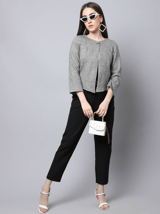 Even Apparels Grey Pure Wool Open Front Statement Women's Jacket - Grab2buy