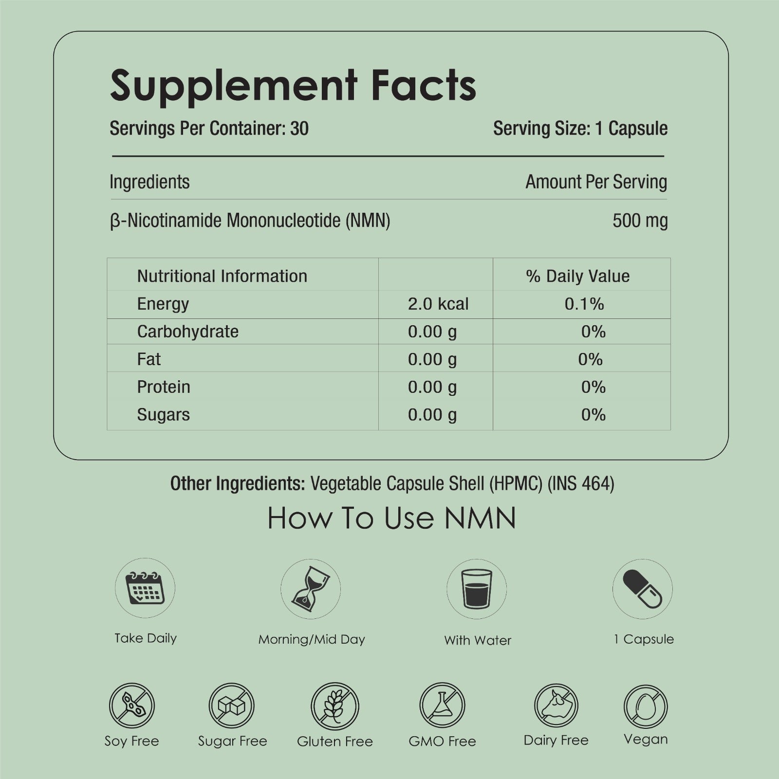 GATACA Pure β-NMN 500 mg Capsules with Nicotinamide Mononucleotide for More Energy, More Endurance, More Life 