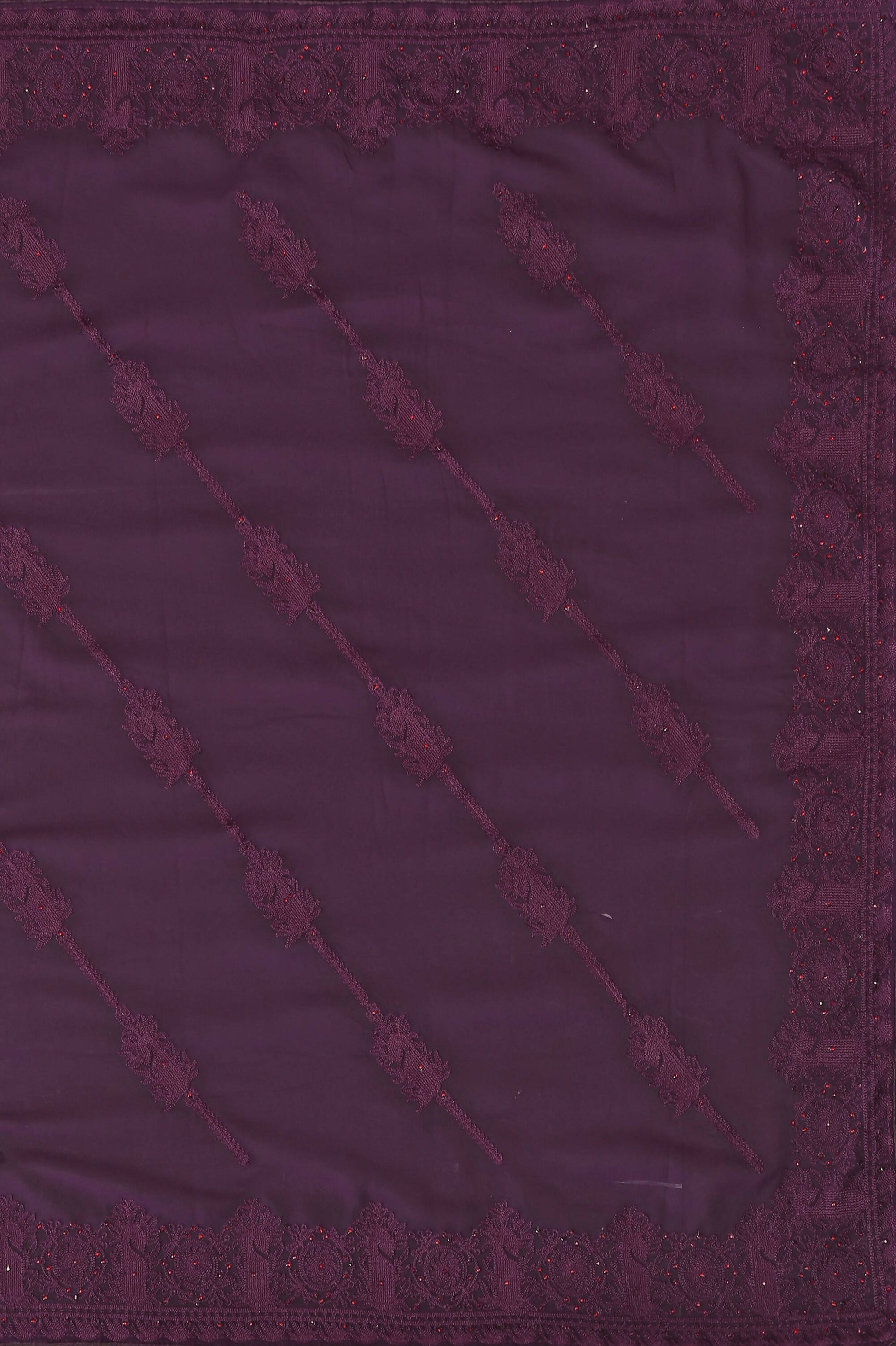 Purple Georgette Embroidered and Stone Work Saree with Unstitched Blouse Piece - Roozal