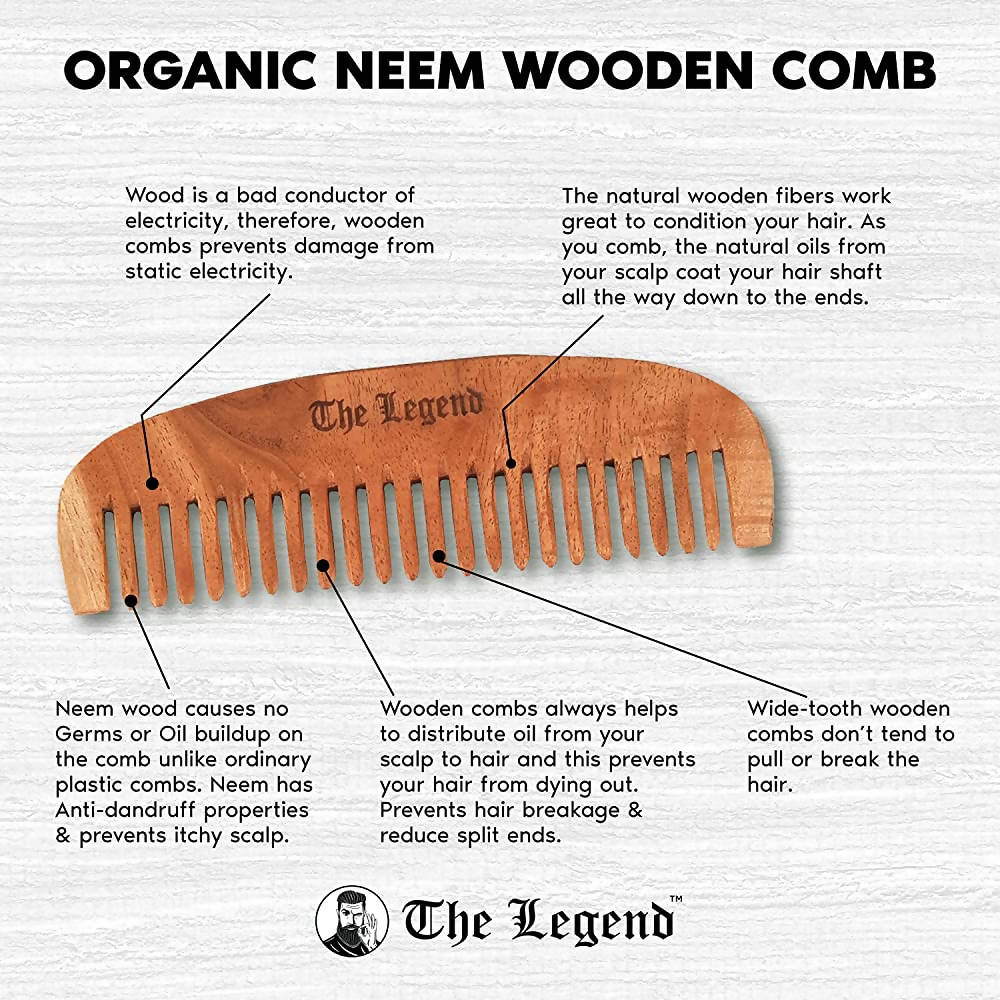 The Legend Organic Pure Neem Wood Comb Fine Teeth 