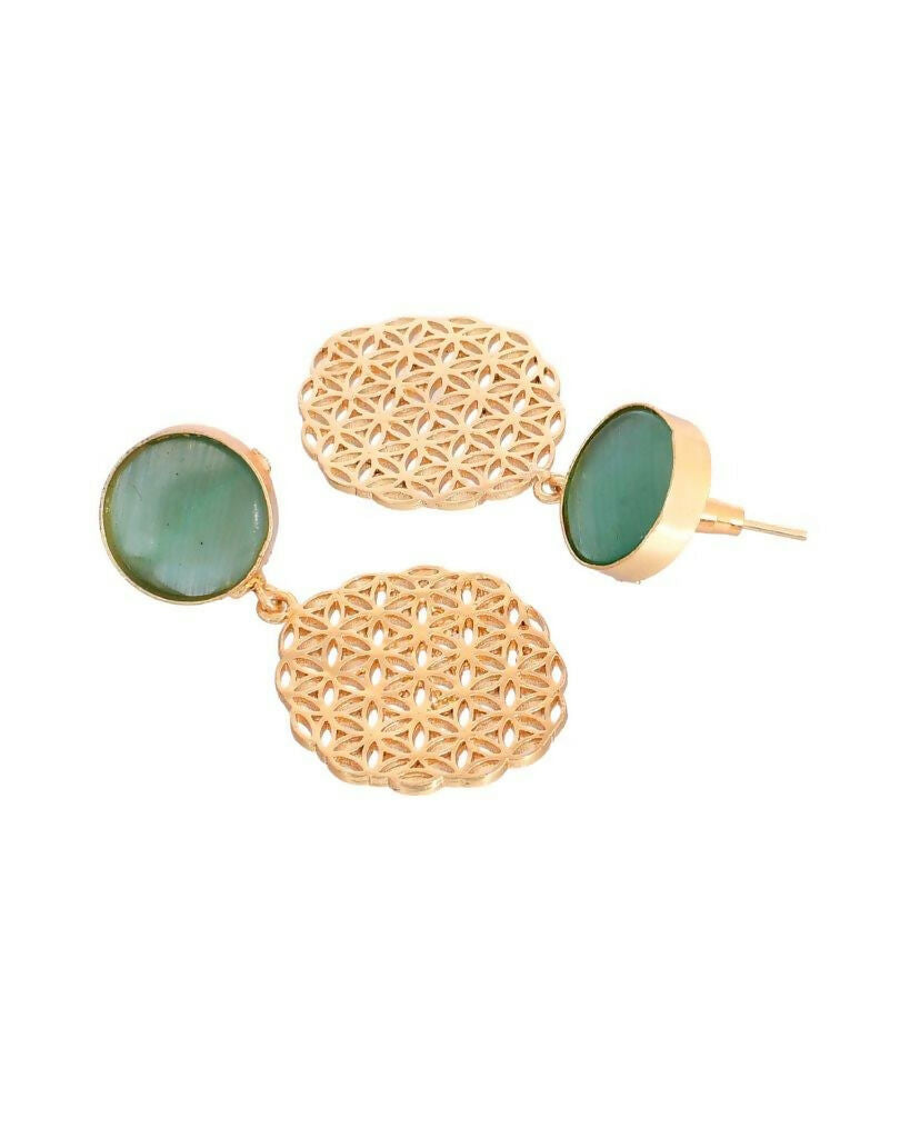 VOJ One Gram Gold Plated Teal Colored Stone Studded Earrings - Grab2buy