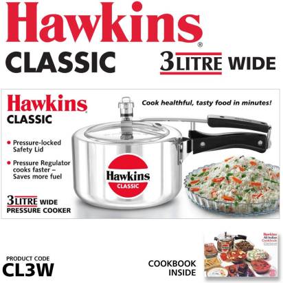 Hawkins Classic Wide Pressure Cooker Aluminium 3 Litre (CL3W) - Grab2buy