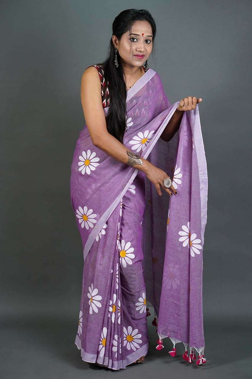 Exclusive Collection Mauve Pure Cotton Grab2Buy With Sunflower Design 