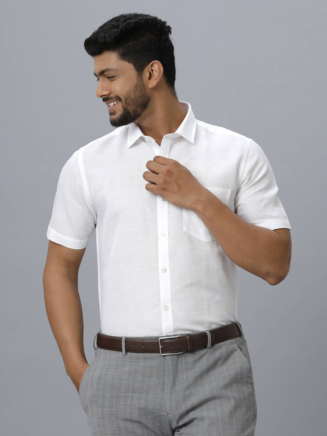 Ramraj Cotton Mens Half Sleeve Formal 100 % Cotton White Shirt 