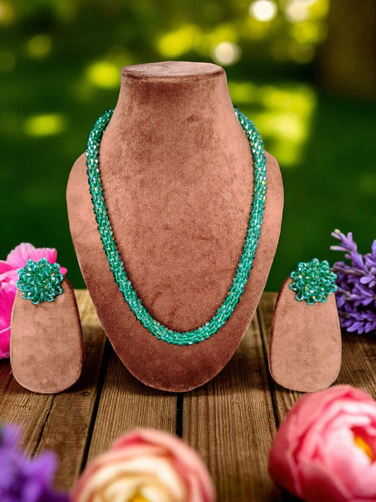 Inhanns Noor-E-Jalwa – Handmade Crystal Bead Necklace -Adjustable - Sea Green