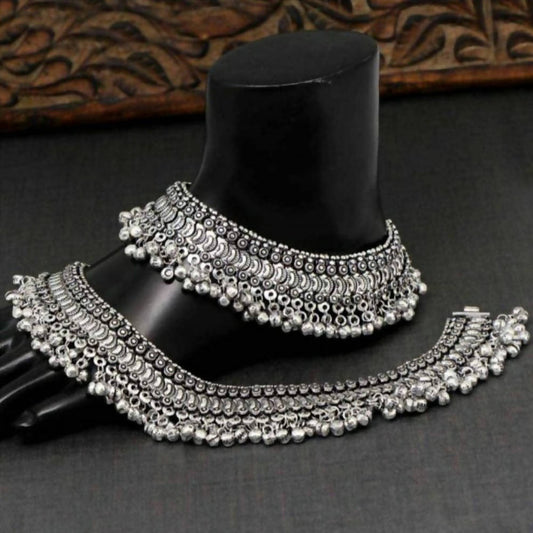 Mominos Fashion Trendy Oxidised Silver Plated Anklets For Weddings 