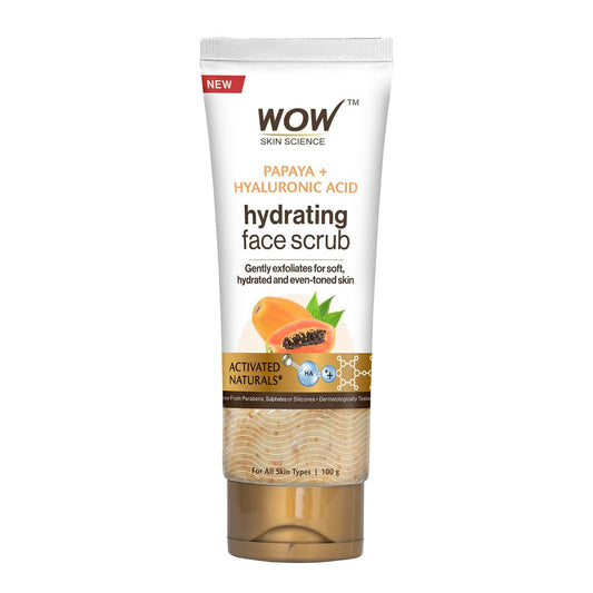 WOW Skin Science Papaya and Hyaluronic Acid Hydrating Face Scrub for Gently Exfoliates, Unclogs Pores 