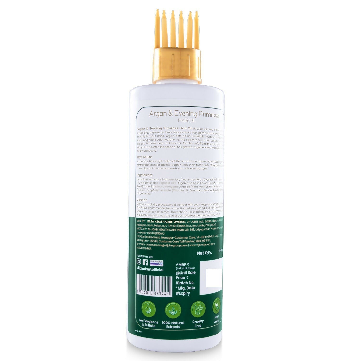 VI-JOHN Prakritik Argan & Evening Primrose Hair oil, Helps to Control Dandruff,100% Bio Actives Hair Oil  Grab2Buy VI-JOHN Grab2Buy