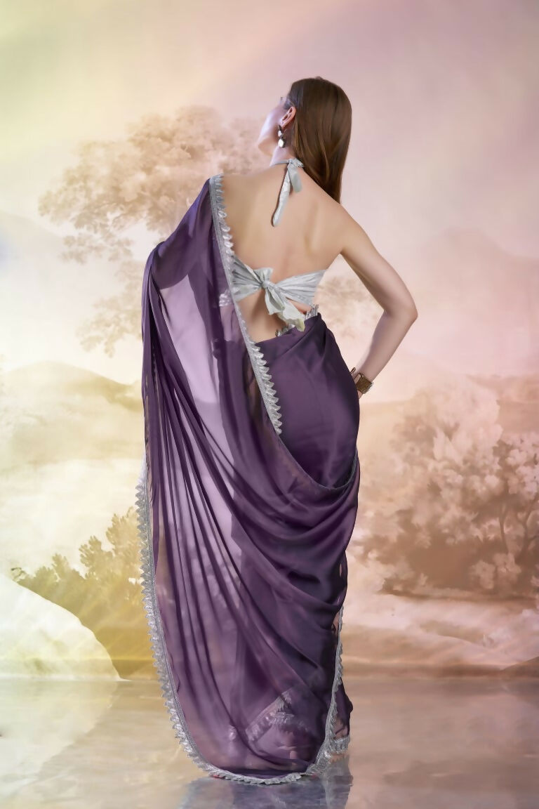 Lavender Satin Rangoli Solid Fancy Designer Saree - Nafisa
