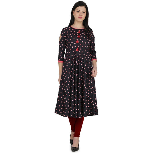 Kanoor Garment Women's Black A Line Round Neck Kurti | Grab2Buy
