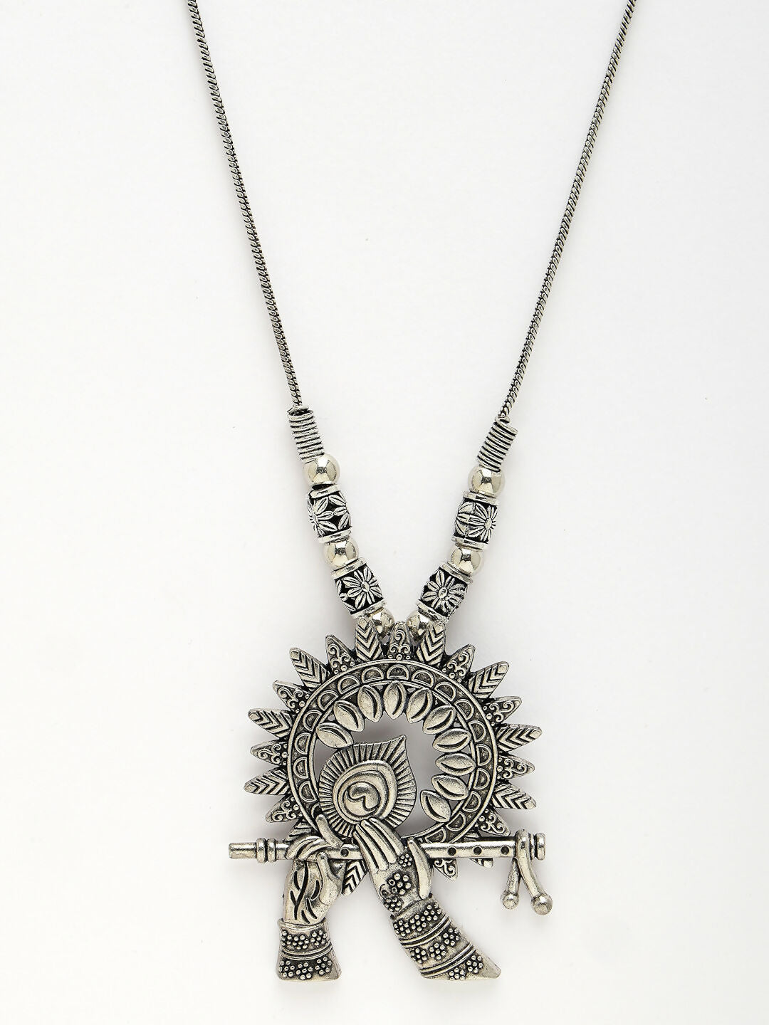 NVR Women's Silver-Toned German Silver Oxidised Pendant with Chain 